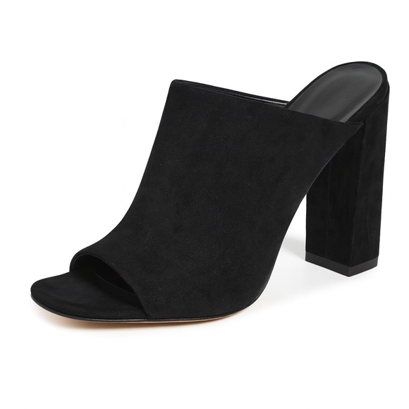 Stuart Weitzman Suede Mules Slides Black Open Toe Block Heel Sz 9 - 4.25" Heel - Picture 1 of 7